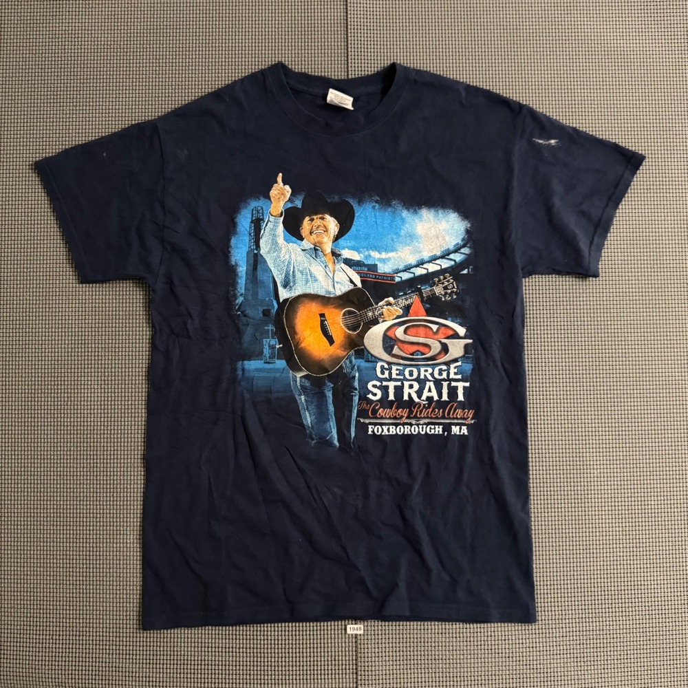 George Strait Cowboy Rides Away 2014 Foxborough MA Tour T-Shirt Navy Blue Medium